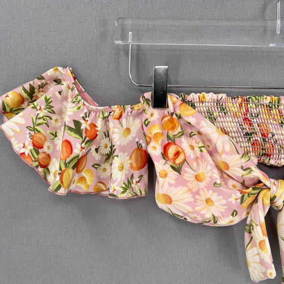 FARM RIO Tangerine Dream Flutter Sleeve Bikini Top Womens Medium Pink Floral NEW - Picture 6 of 12